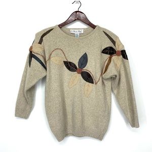 Rare Vintage Private Party Silk Angora Wool Beaded Flower Applique Sweater